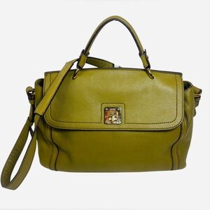 MCM Pebbled Leather Top Handle / Crossbody Bag – Chartreuse Green